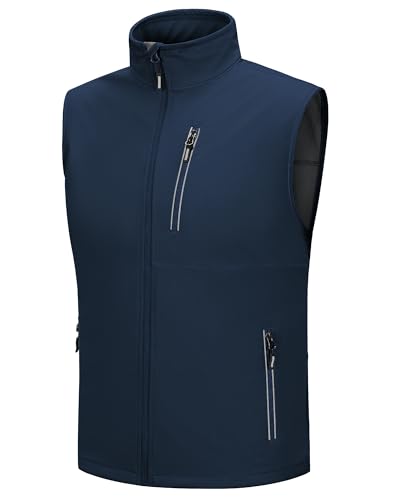 Outdoor Ventures Softshell Weste Herren Outdoor Fahrradweste Wasserdicht Winddichte Ärmellose Jacke Full Zip Atmungsaktive Laufweste Dunkelblau M von Outdoor Ventures