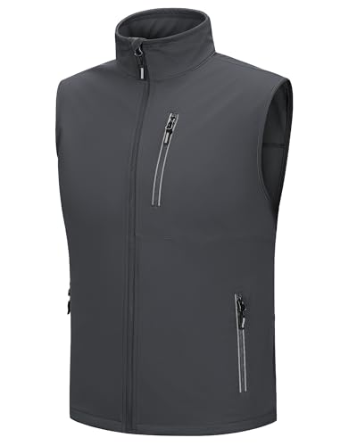 Outdoor Ventures Softshell Weste Herren Outdoor Fahrradweste Wasserdicht Winddichte Ärmellose Jacke Full Zip Atmungsaktive Laufweste Dunkelgrau S von Outdoor Ventures