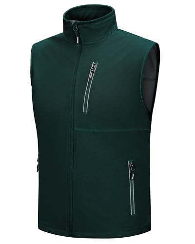 Outdoor Ventures Softshell Weste Herren Outdoor Fahrradweste Wasserdicht Winddichte Ärmellose Jacke Full Zip Atmungsaktive Laufweste Dunkelgrün M von Outdoor Ventures