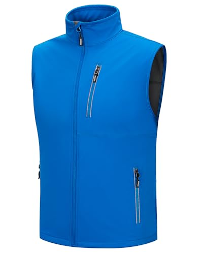 Outdoor Ventures Softshell Weste Herren Outdoor Fahrradweste Wasserdicht Winddichte Ärmellose Jacke Full Zip Atmungsaktive Laufweste Mittelblau XL von Outdoor Ventures
