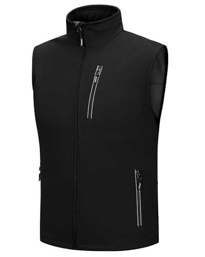 Outdoor Ventures Softshell Weste Herren Outdoor Fahrradweste Wasserdicht Winddichte Ärmellose Jacke Full Zip Atmungsaktive Laufweste Schwarz 2XL von Outdoor Ventures