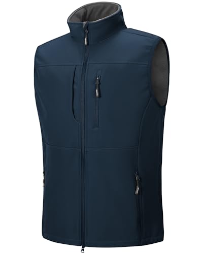 Outdoor Ventures Softshell Weste Herren Wasserdicht Winddichte Ärmellose Jacke Sportlich,Mehrere Taschen Body Warmer Golf Softshellweste für Männer Blau S von Outdoor Ventures