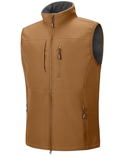 Outdoor Ventures Softshell Weste Herren Wasserdicht Winddichte Ärmellose Jacke Sportlich,Mehrere Taschen Body Warmer Golf Softshellweste für Männer Braun L von Outdoor Ventures