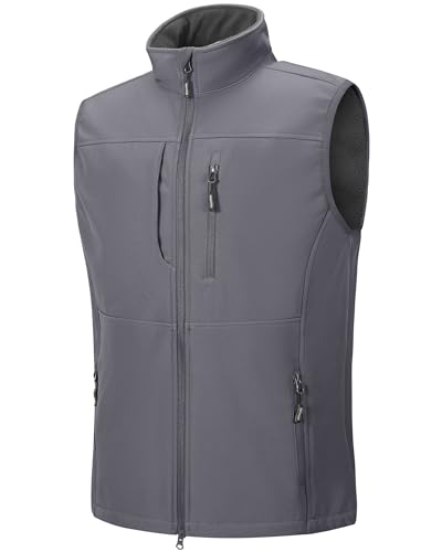 Outdoor Ventures Softshell Weste Herren Wasserdicht Winddichte Ärmellose Jacke Sportlich,Mehrere Taschen Body Warmer Golf Softshellweste für Männer Hellgrau L von Outdoor Ventures