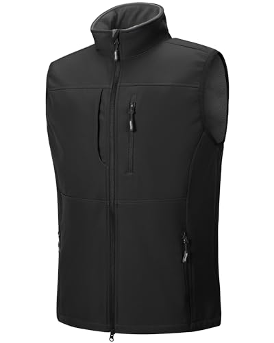 Outdoor Ventures Softshell Weste Herren Wasserdicht Winddichte Ärmellose Jacke Sportlich,Mehrere Taschen Body Warmer Golf Softshellweste für Männer Schwarz S von Outdoor Ventures