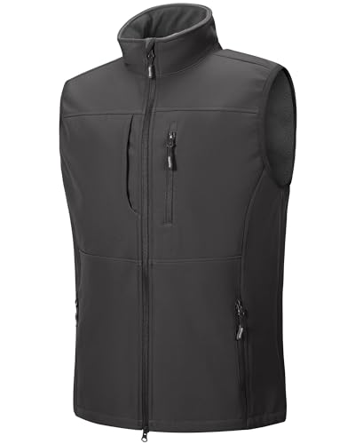 Outdoor Ventures Softshell Weste Herren Wasserdicht Winddichte Ärmellose Jacke Sportlich,Mehrere Taschen Body Warmer Golf Softshellweste für Männer Braun-Grau L von Outdoor Ventures