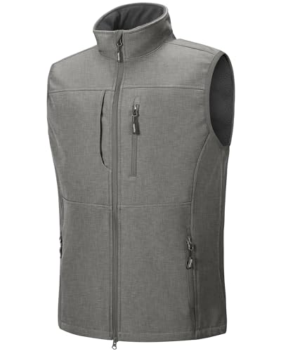 Outdoor Ventures Softshell Weste Herren Wasserdicht Winddichte Ärmellose Jacke Sportlich,Mehrere Taschen Body Warmer Golf Softshellweste für Männer Grau M von Outdoor Ventures