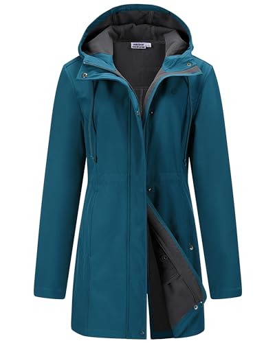 Outdoor Ventures Softshelljacke Damen Regenjacke Funktionell Leicht Regenmantel Windbreaker Wasserdicht Wanderjacke Atmungsaktiv Outdoor Jacke mit Kapuze für Frühling Herbst Winter, Keramik Blau, 50 von Outdoor Ventures