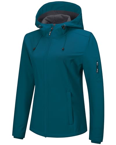 Outdoor Ventures Sportjacke Damen Wasserdichte Atmungsaktiv Softshelljacke - Übergangsjacke Winddichte Regenjacke Funktionsjacke mit Kapuze DarkCyan 2XL von Outdoor Ventures