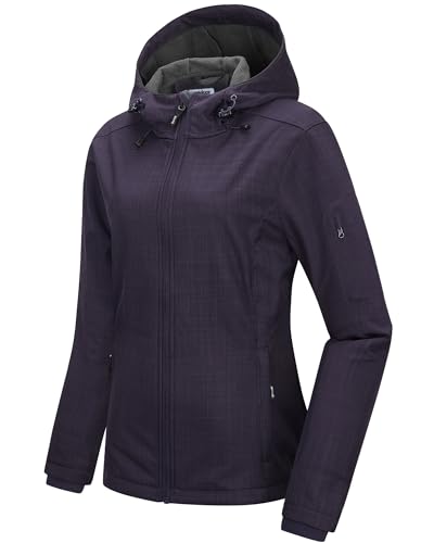 Outdoor Ventures Sportjacke Damen Wasserdichte Atmungsaktiv Softshelljacke - Übergangsjacke Winddichte Regenjacke Funktionsjacke mit Kapuze Lila Heather 2XL von Outdoor Ventures