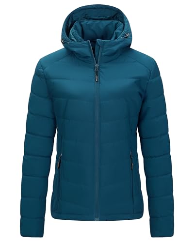 Outdoor Ventures Wasserdichte üBergangsjacke Damen Warme Winterjacke mit Kapuze für Frauen Leichte Steppjacke Pufferjacke Wandern Camping Reisen Blau L von Outdoor Ventures