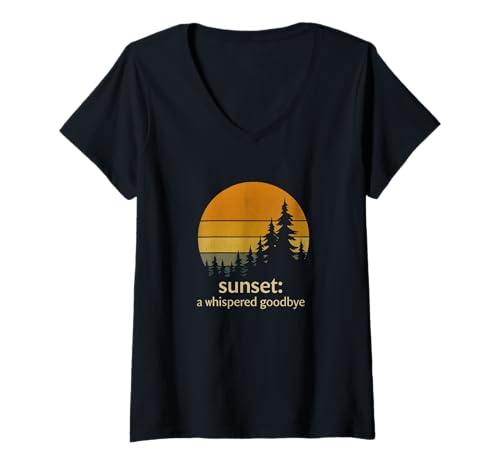 Damen Sonnenuntergang EIN Flüstern auf Wiedersehen T-Shirt mit V-Ausschnitt Damen Sonnenuntergang EIN Flüstern auf Wiedersehen T-Shirt mit V-Ausschnitt von Outdoor Wildlife Nature Forest Tee Apparel