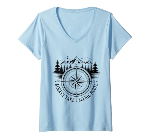 Damen Nehmen Sie Immer die Scenic Route Vacation Girls Trip T-Shirt mit V-Ausschnitt von Outdoors Girls Trip