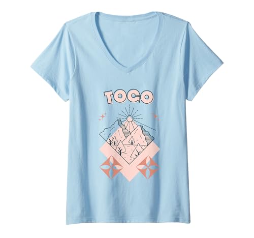 Damen Minimaler Boho Travel Line Art Urlaub in Togo T-Shirt mit V-Ausschnitt von Outdoors Togo Trip Tees
