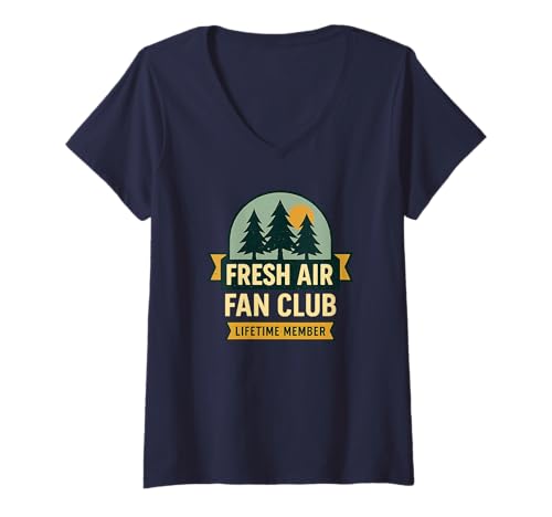 Damen Fresh Air Fan Club Lifetime Member Nature Lover Outdoor T-Shirt mit V-Ausschnitt Damen Fresh Air Fan Club Lifetime Member Nature Lover Outdoor T-Shirt mit V-Ausschnitt von Outdoorsy Stuff