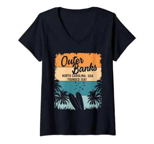 Damen Outer Banks Shirts Herren Damen Kinder OBX North Carolina NC T-Shirt mit V-Ausschnitt von Outer Banks By Design Tee Company