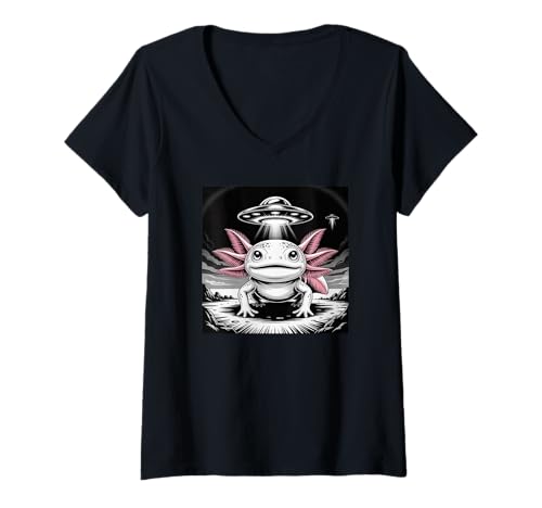 Damen Lustige Axolotl Aliens Fliegende Untertasse T-Shirt mit V-Ausschnitt Damen Lustige Axolotl Aliens Fliegende Untertasse T-Shirt mit V-Ausschnitt von Outer Space Axolotl