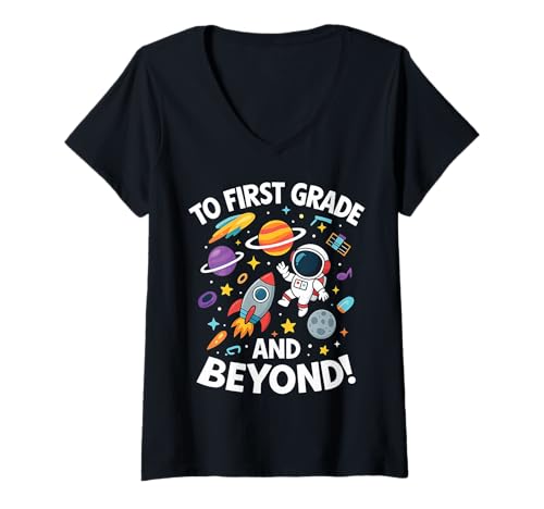 Damen to First Grade and Beyond Space Rocket Shirt T-Shirt mit V-Ausschnitt Damen to First Grade and Beyond Space Rocket Shirt T-Shirt mit V-Ausschnitt von Outer Space Back to School Shirts & Gifts
