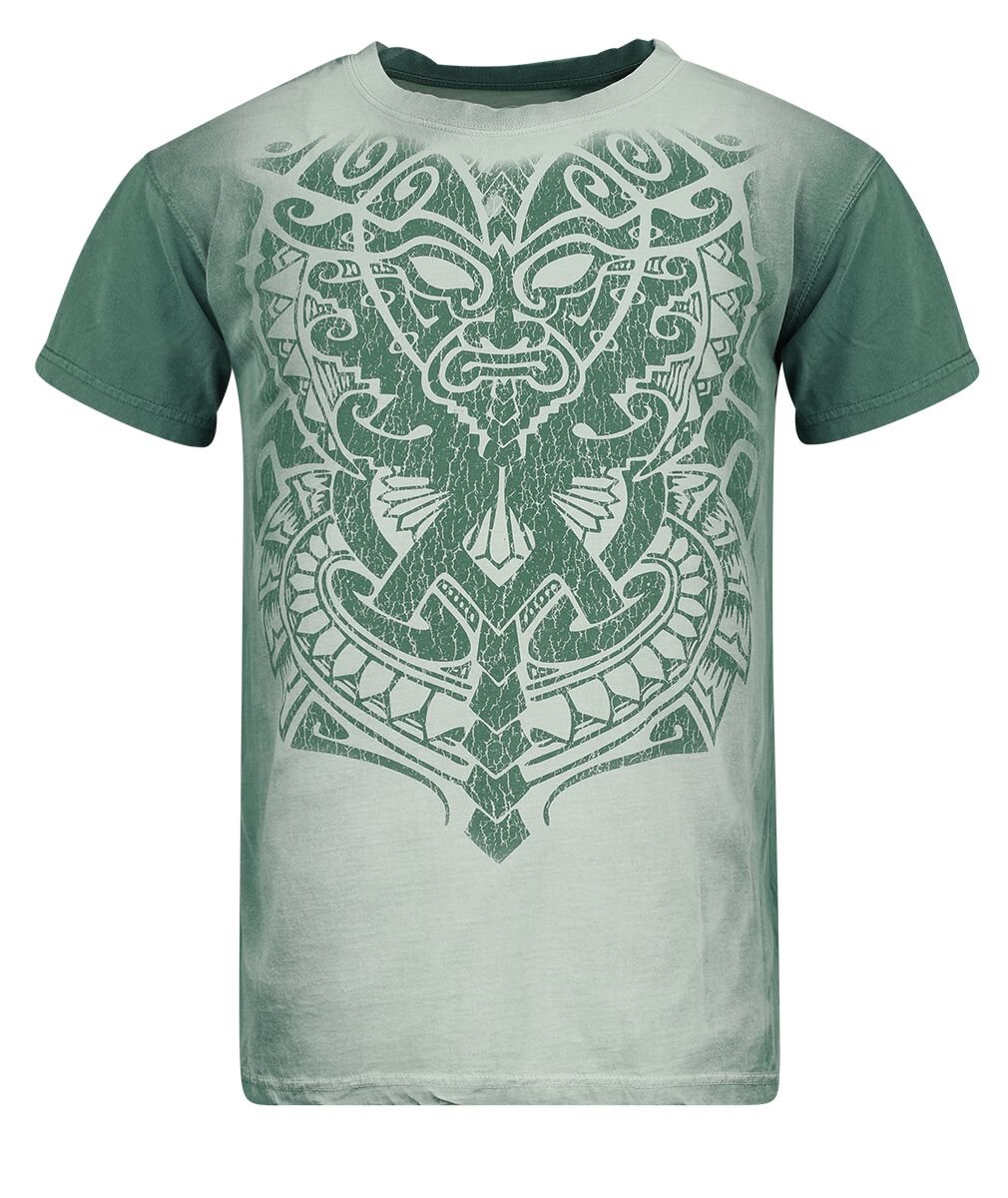 Outer Vision Aztec Mask Tattoo T-Shirt weiß türkis in S von Outer Vision