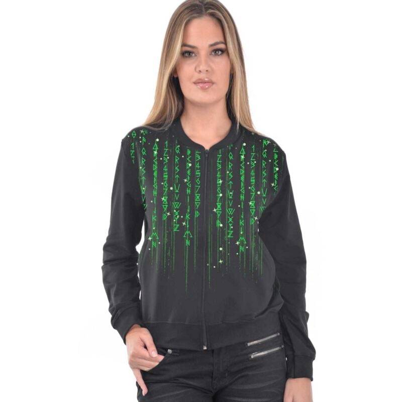 Outer Vision Bomberjacke - Runetrix - S bis XXL - für Damen - Größe XL - schwarz/grün von Outer Vision
