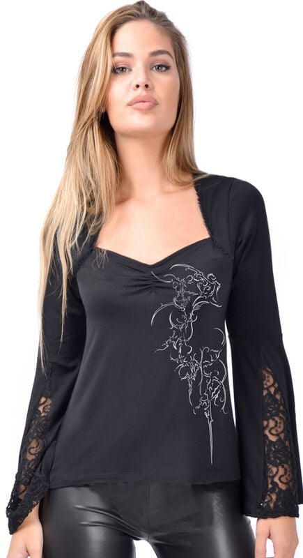 Outer Vision - Gothic Langarmshirt - Angel Prayer Woman's Top Azahara - S bis XXL - für Damen - Größe XXL - schwarz von Outer Vision
