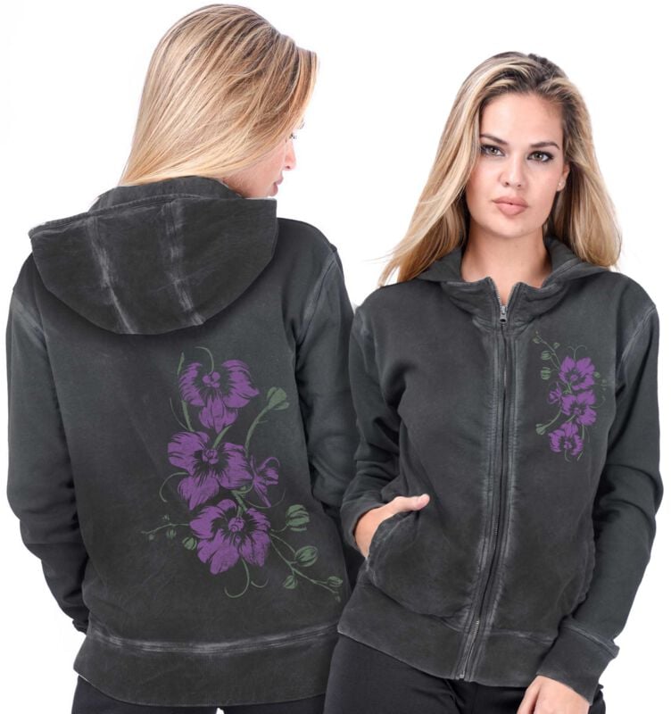 Outer Vision Pink Orchid's Woman's Hoodie Zip Firenze Oil Dye Kapuzenjacke anthrazit in XL von Outer Vision