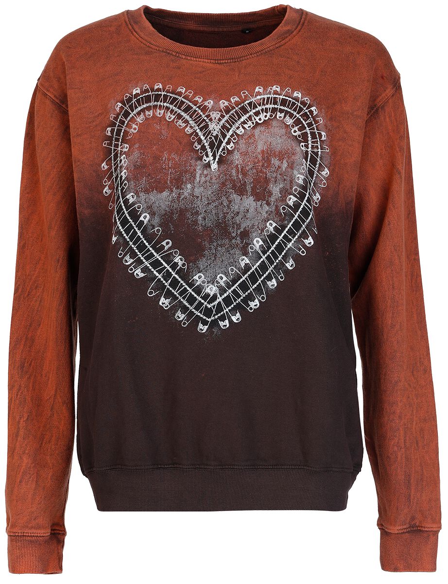 Outer Vision Safety Pin Heart Sweatshirt braun in S von Outer Vision