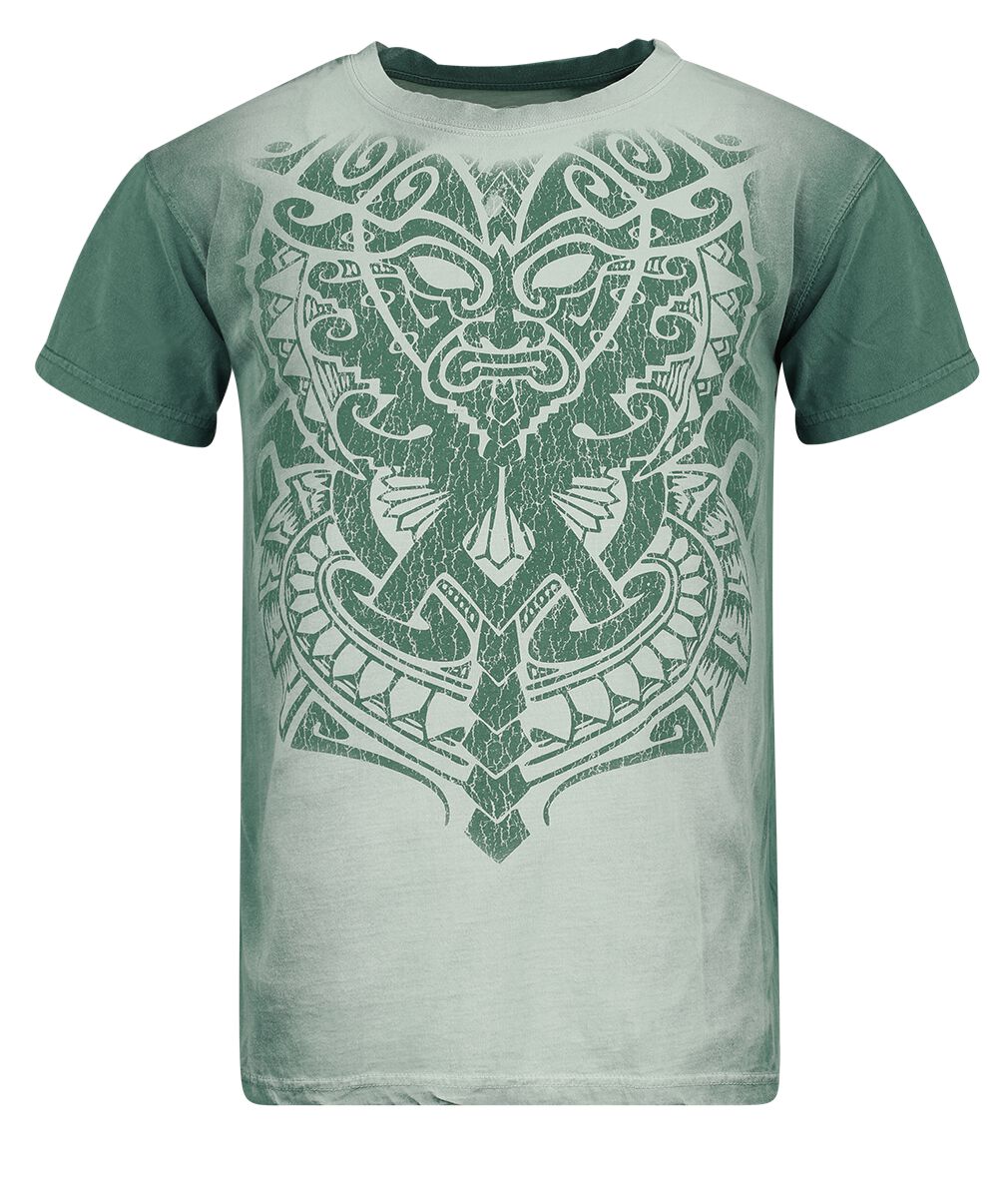 Outer Vision T-Shirt - Aztec Mask Tattoo - S bis 4XL - für Männer - Größe M - weiß/türkis von Outer Vision