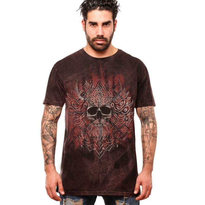 Outer Vision Viking Skull Man's T-Shirt T-Shirt dunkelrot in 3XL von Outer Vision