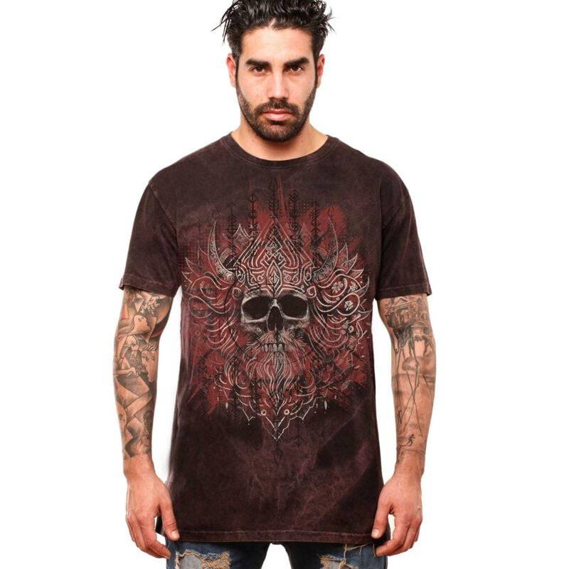Outer Vision Viking Skull Man's T-Shirt T-Shirt dunkelrot in XL von Outer Vision