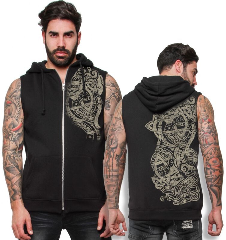 Outer Vision Weste - Ursus Tattoo Sweat Sleeveless Hoodie - S bis XXL - für Männer - Größe XL - schwarz von Outer Vision