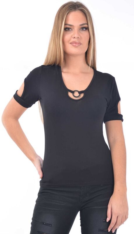 Outer Vision Woman's Top Ari Solid Black T-Shirt schwarz in 3XL von Outer Vision