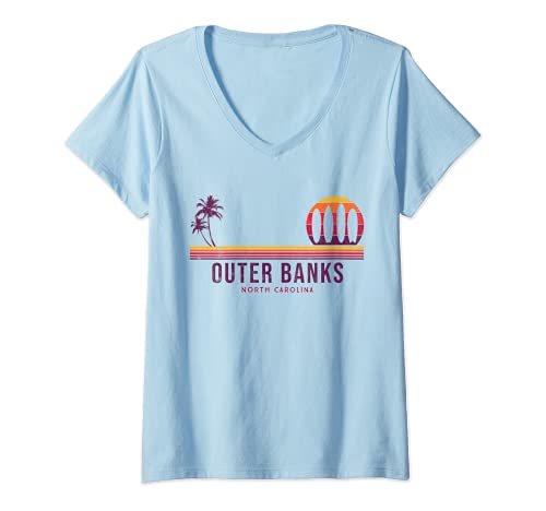 Damen Outer Banks Beach Retro Surfer Vintage - Surf T-Shirt mit V-Ausschnitt Damen Outer Banks Beach Retro Surfer Vintage - Surf T-Shirt mit V-Ausschnitt von Outer banks souvenirs Summer Holidays