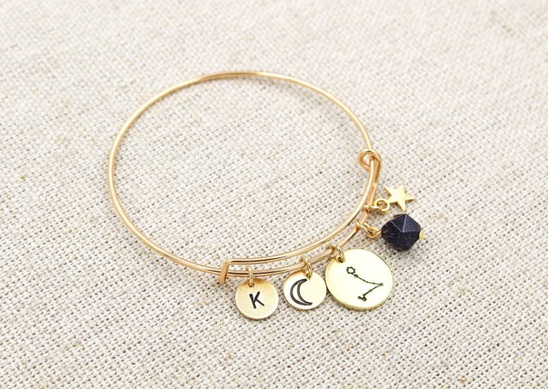 Benutzerdefinierte Sternzeichen Sternbild Armreif, Schmuck, Astrologie Armband, Celestial Löwe Krebs Widder Skorpion von OuterWonders