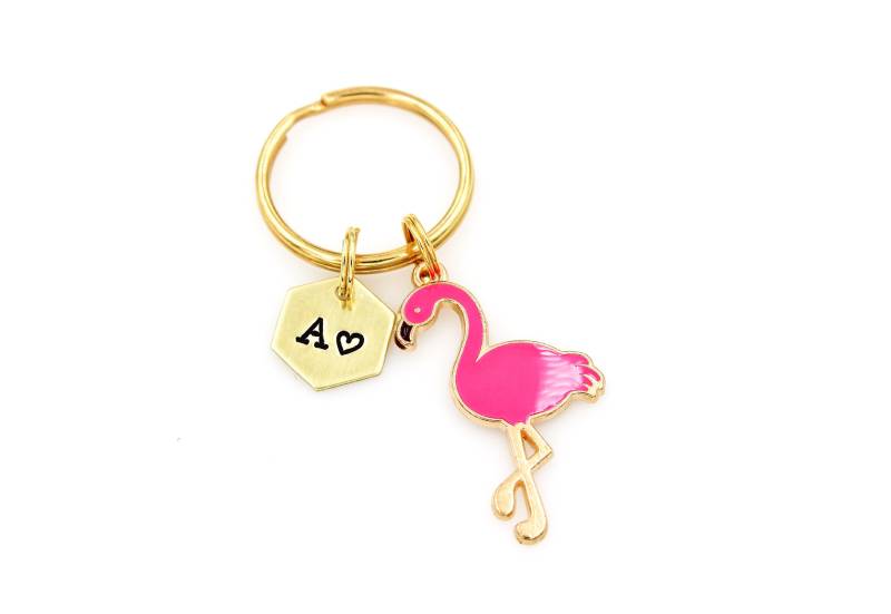 Flamingo Initial Keychain, Pink Schlüsselanhänger, Brautjungfer Gefälligkeiten, Geschenke, Hochzeit Gunsten Bff Flamingo-Liebhaber, Sie von OuterWonders