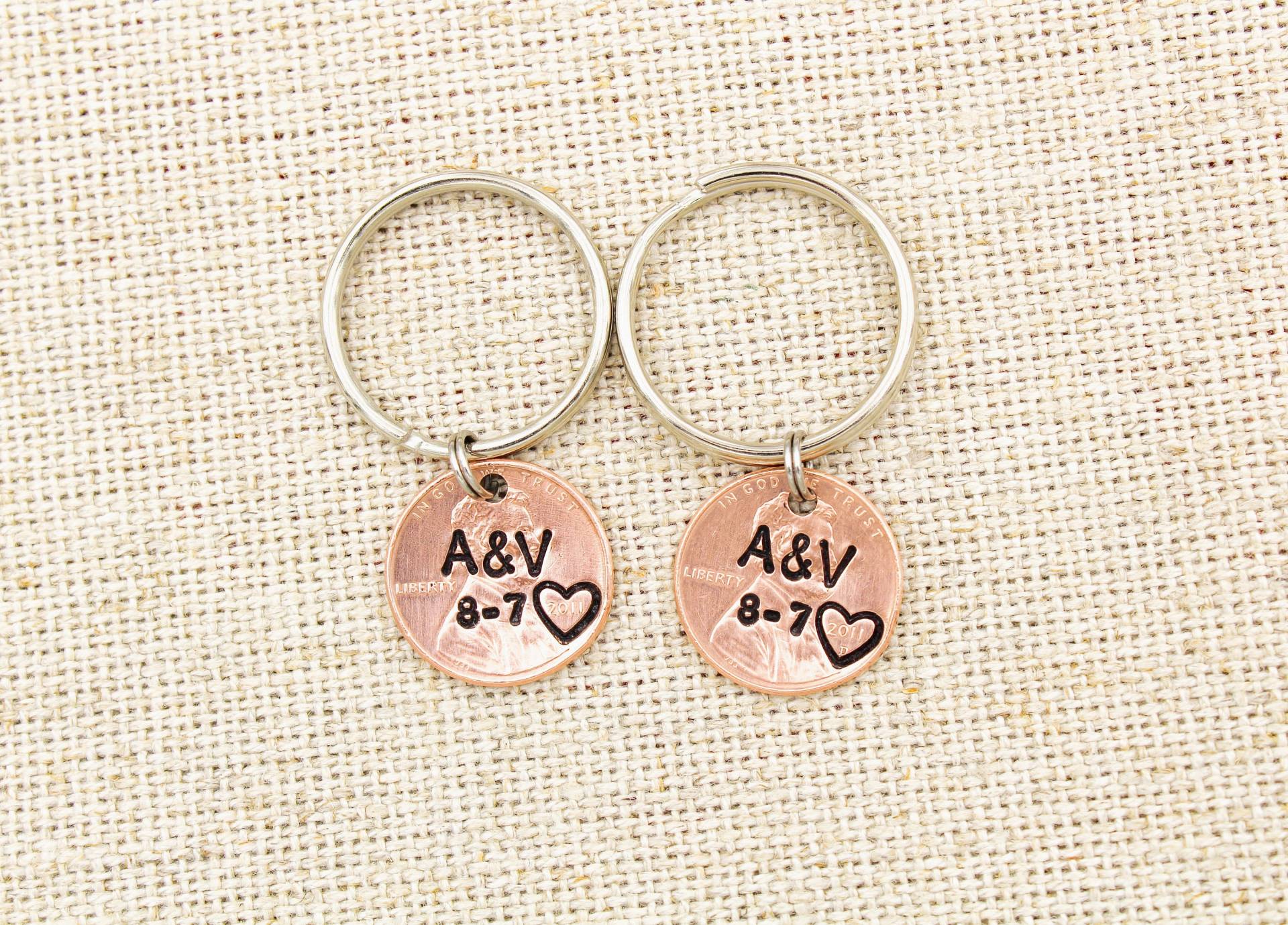 Jahrestag Schlüsselanhänger Set, Paare Penny Für 2, Mann Und Frau Geschenk, Hochzeitstag Geschenk Freund, Freundin von OuterWonders