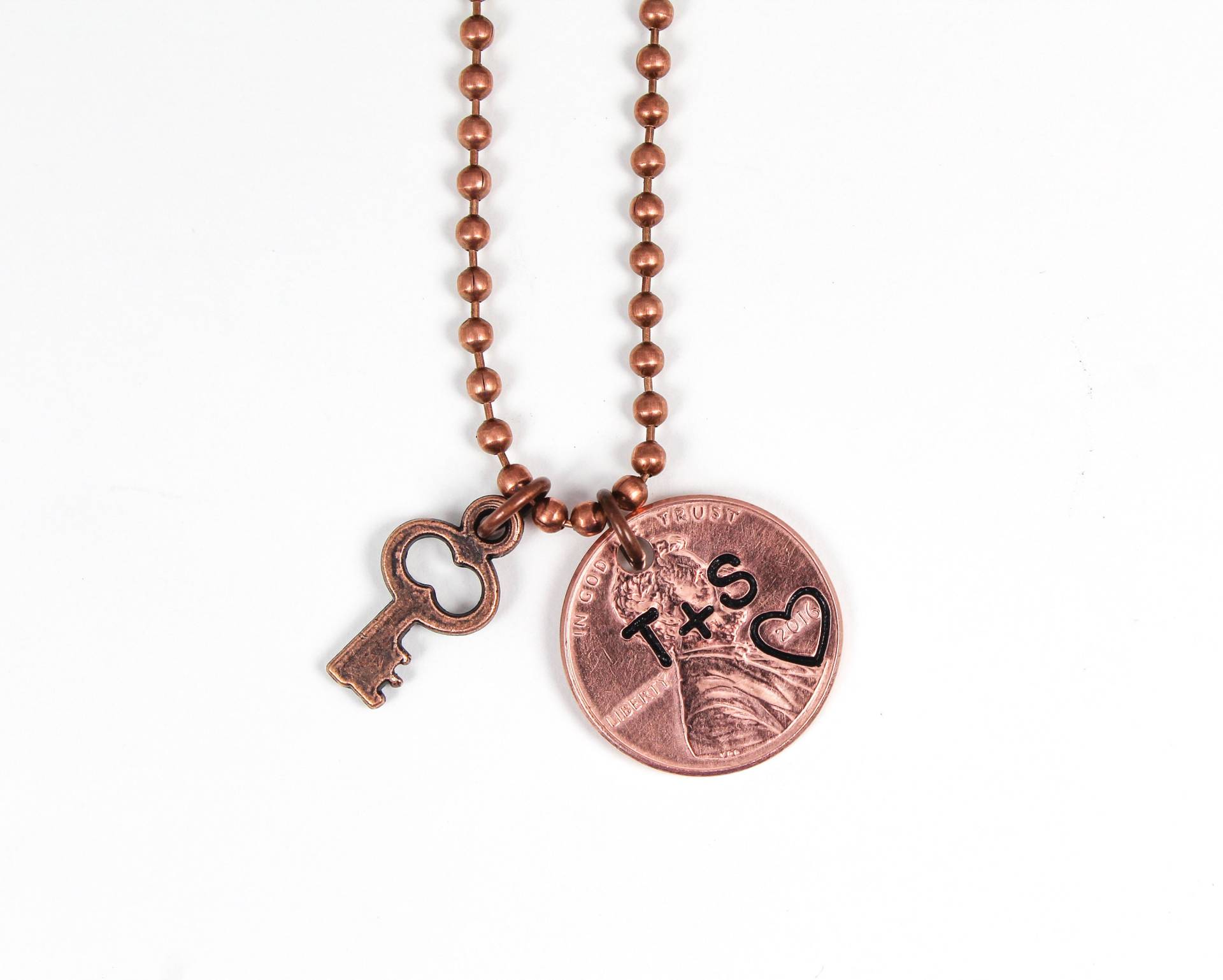 Paare Initial Halskette, Schlüssel Zu Meinem Herzen, Jubiläumsgeschenk, Gestempelt Penny, Hochzeitstag Geschenk, Für Immer Liebe von OuterWonders