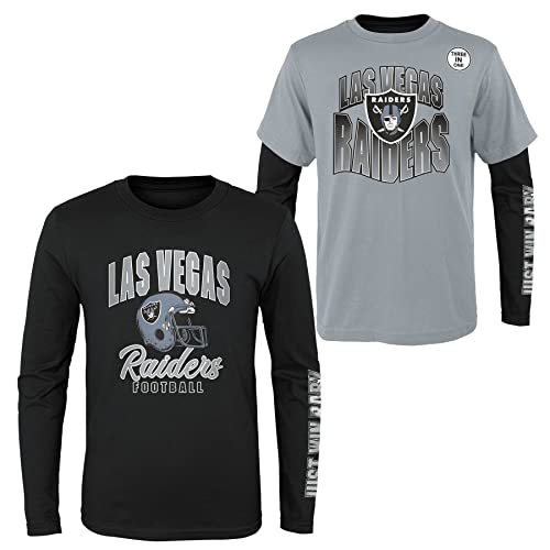 NFL Jungen Jugend 8-20 Game Day Team Color 3er-Pack T-Shirt und Langarm Combo Shirt Set, LAS VEGAS RAIDERS, XL von Outerstuff