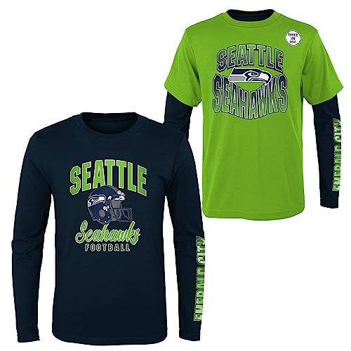 NFL Jungen Jugend 8-20 Game Day Team Color 3er-Pack T-Shirt und Langarm Combo Shirt Set, Seattle Seahawks, XL von Outerstuff