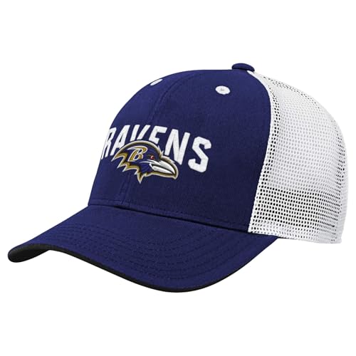 NFL Kids Youth 8-20 Official Primary Logo Wordmark Pre-Curved Mesh Trucker Snapback Hat Cap - One Size, Baltimore Ravens - Violett, Einheitsgröße von Outerstuff