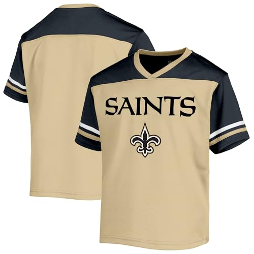 NFL Kinder Jugend 8–20 Offiziell lizenziertes Team-Farbe, V-Ausschnitt, Wordmark Performance Primary Logo Jersey T-Shirt, New Orleans Saints Gold, 10-12 von Outerstuff