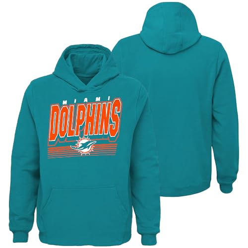NFL Kinder Jugend 8-20 Offizielles Team Heckklappe Fußballspiel Performance Primary Logo Langarm Pullover Hoodie, Miami Dolphins - Aqua, 10-12 von Outerstuff