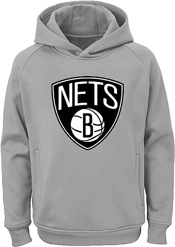 Outerstuff NBA Kinder Jugend 8-20 Polyester Performance Primary Logo Pullover Sweatshirt Hoodie, Brooklyn Nets Grau, 10-12 von Outerstuff