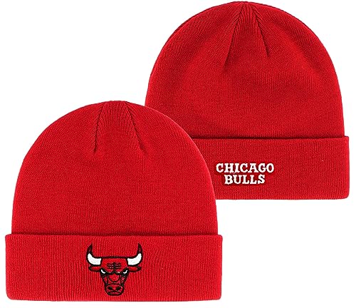 Outerstuff NBA Kinder Jugend 8-20 Primary Logo Wordmark Sport Knit Cold Weather Cuffed Beanie Hat, Chicago Bulls, Einheitsgröße von Outerstuff