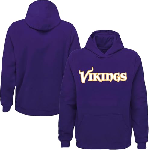 Outerstuff NFL Kids Youth 8-20 Team Color Official Workmark Logo Fleece Sweatshirt Pullover Hoodie, Minnesota Vikings Purple, 14-16 von Outerstuff
