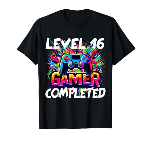 Geburtstagsshirt Mädchen 16 Jahre alt Gamer Zocker Level Game T-Shirt von Outfit Kinder-Geburtstag Geschenk-Idee Kind Junge