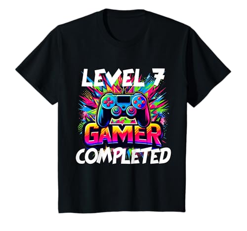 Geburtstagsshirt Mädchen 7 Jahre alt Gamer Zocker Level Game T-Shirt von Outfit Kinder-Geburtstag Geschenk-Idee Kind Junge
