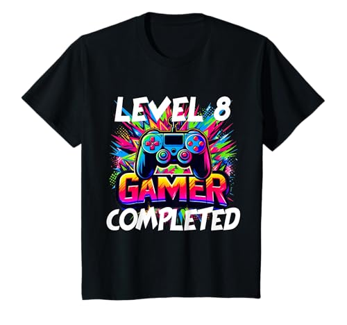 Geburtstagsshirt Mädchen 8 Jahre alt Gamer Zocker Level Game T-Shirt von Outfit Kinder-Geburtstag Geschenk-Idee Kind Junge