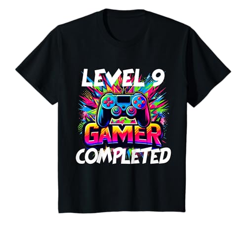 Geburtstagsshirt Mädchen 9 Jahre alt Gamer Zocker Level Game T-Shirt von Outfit Kinder-Geburtstag Geschenk-Idee Kind Junge