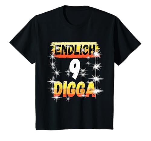 Geburtstagsshirt Mädchen Spruch Endlich 9 Jahre alt Digga T-Shirt von Outfit Kinder-Geburtstag Geschenk-Idee Kind Junge